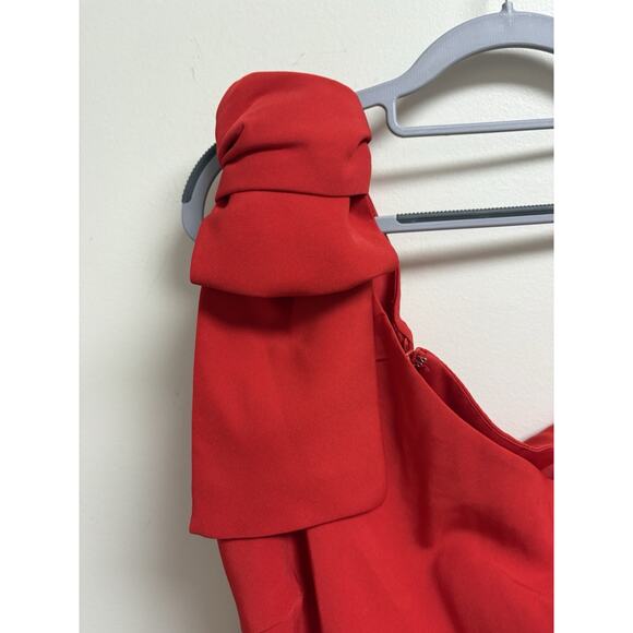 Ieena for Mac Duggal 26665 Red Bow One Shoulder Side Slit Gown READ - Picture 6 of 13